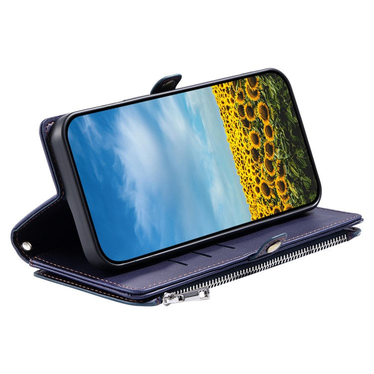 015 Style For Xiaomi Redmi Note 14 5G Case TPU+PU Leather Wallet Phone Cover with Straps - Blue