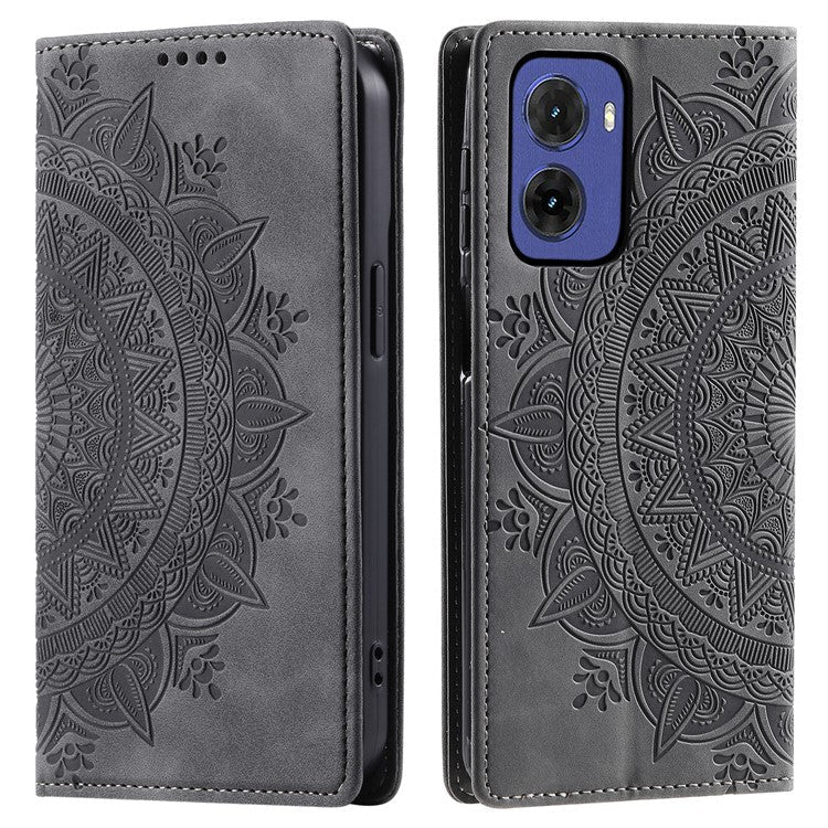 Style-010 For Motorola Moto G05 4G Case Magnetic Closing Leather Phone Cover Pattern Imprinted - Grey