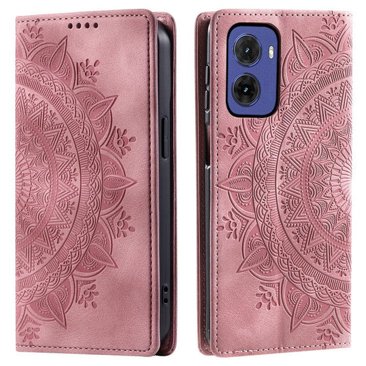 Style-010 For Motorola Moto G05 4G Case Magnetic Closing Leather Phone Cover Pattern Imprinted - Rose Gold