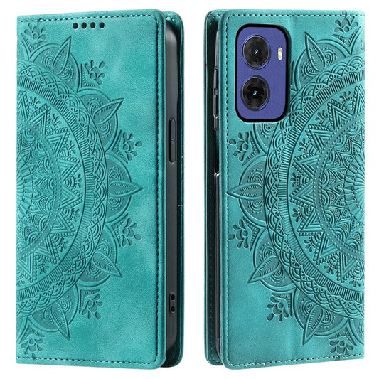 Style-010 For Motorola Moto G05 4G Case Magnetic Closing Leather Phone Cover Pattern Imprinted - Mint Green