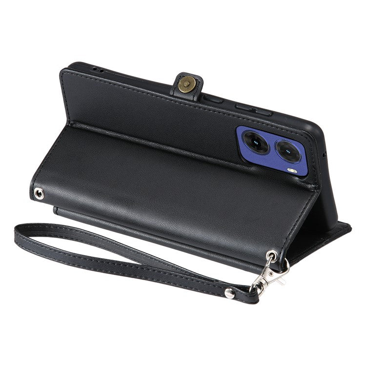 For Motorola Moto G05 4G Leather Case Wallet Stand Phone Cover with Straps - Black