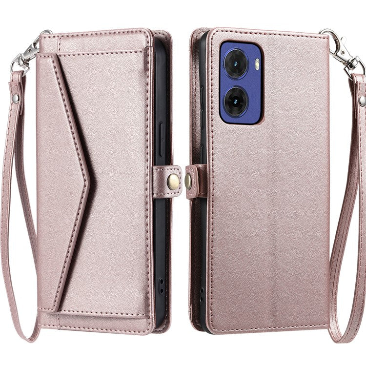 For Motorola Moto G05 4G Leather Case Wallet Stand Phone Cover with Straps - Rose Gold
