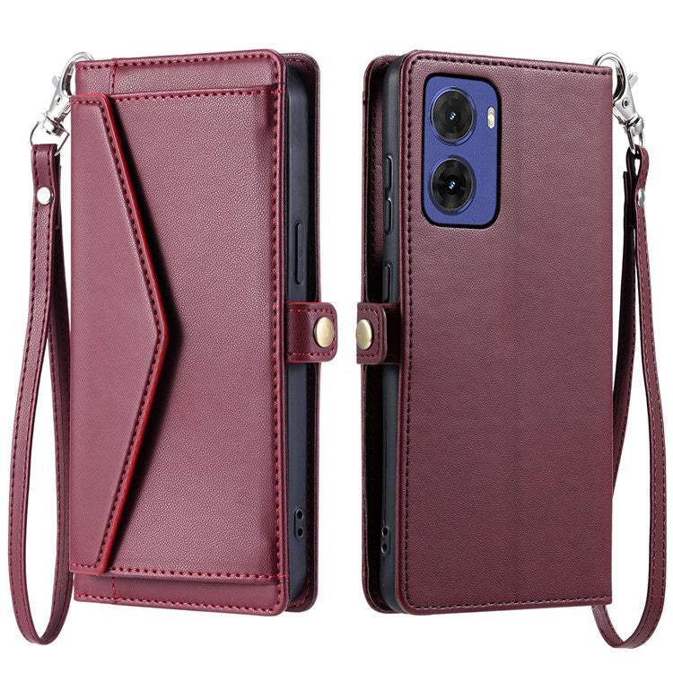 For Motorola Moto G05 4G Leather Case Wallet Stand Phone Cover with Straps - Wine Red