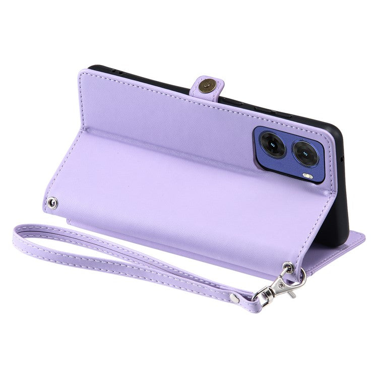 For Motorola Moto G05 4G Leather Case Wallet Stand Phone Cover with Straps - Purple