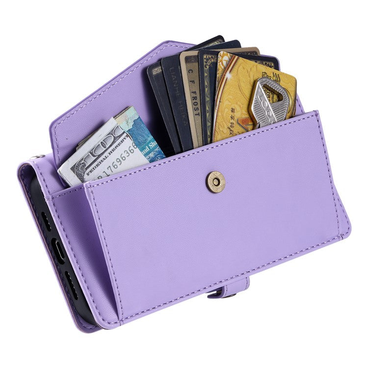 For Motorola Moto G05 4G Leather Case Wallet Stand Phone Cover with Straps - Purple