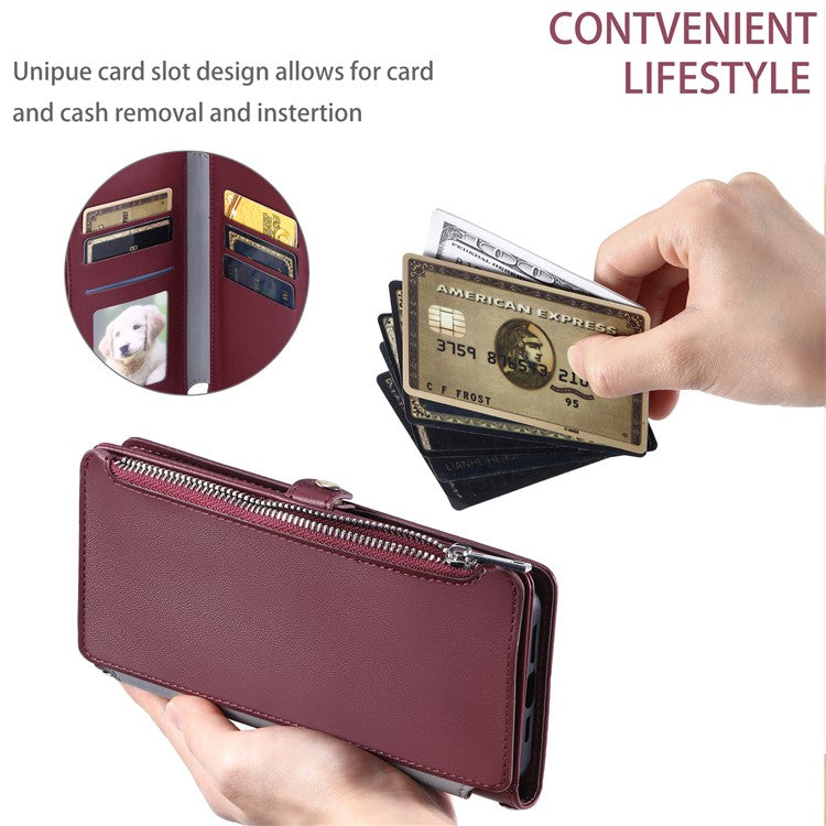 015 Style For Motorola Moto G05 4G Case TPU+PU Leather Wallet Phone Cover with Straps - Wine Red