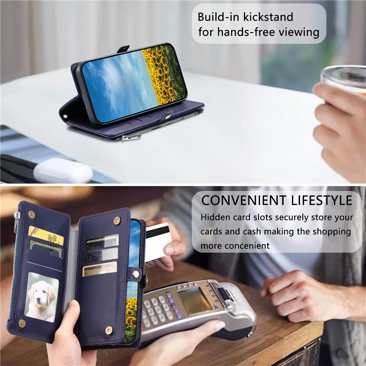 015 Style For Motorola Moto G05 4G Case TPU+PU Leather Wallet Phone Cover with Straps - Blue