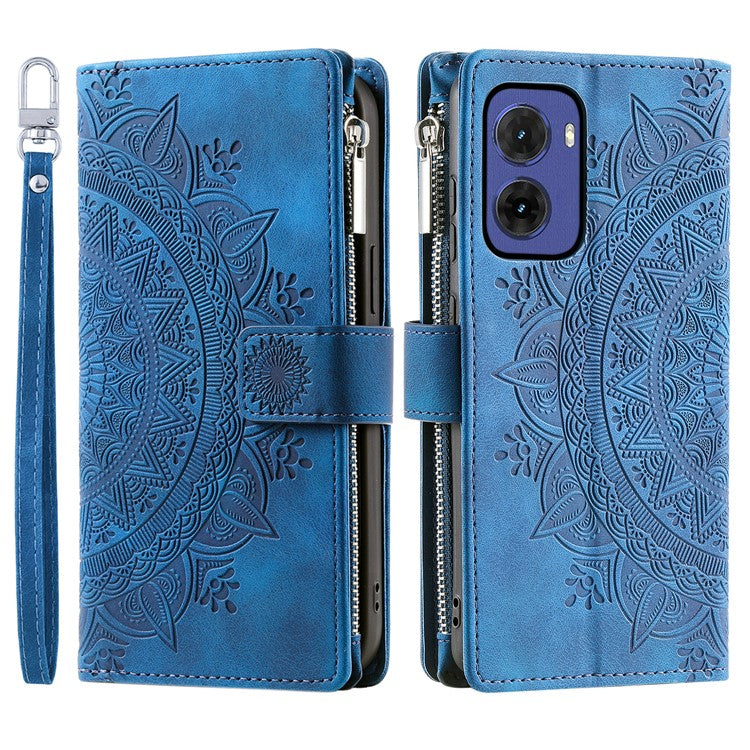 Style 006 For Motorola Moto G05 4G Wallet Case PU Leather Phone Cover Mandala Flower Pattern - Blue
