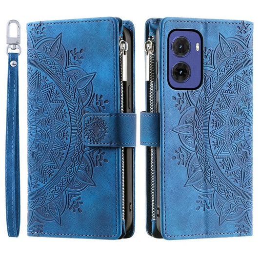 Style 006 For Motorola Moto G05 4G Wallet Case PU Leather Phone Cover Mandala Flower Pattern - Blue