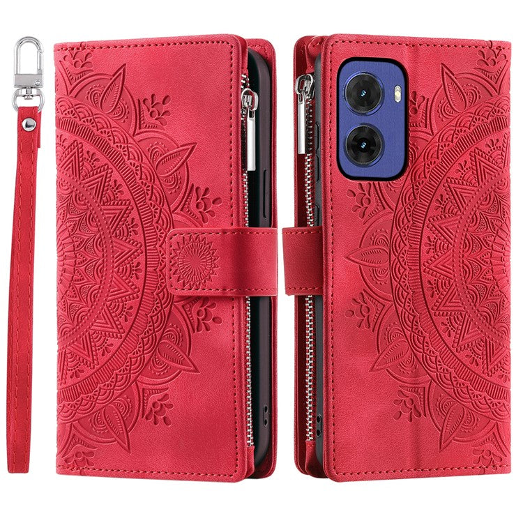 Style 006 For Motorola Moto G05 4G Wallet Case PU Leather Phone Cover Mandala Flower Pattern - Red
