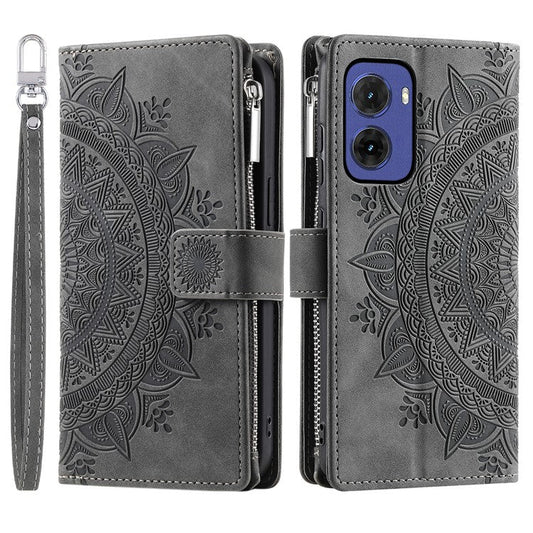 Style 006 For Motorola Moto G05 4G Wallet Case PU Leather Phone Cover Mandala Flower Pattern - Grey