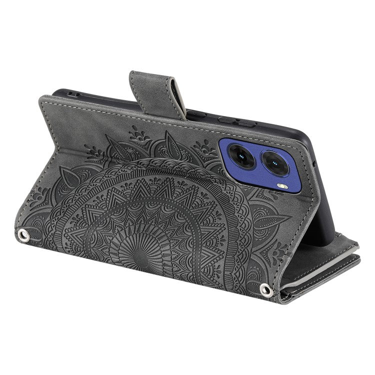 Style 006 For Motorola Moto G05 4G Wallet Case PU Leather Phone Cover Mandala Flower Pattern - Grey