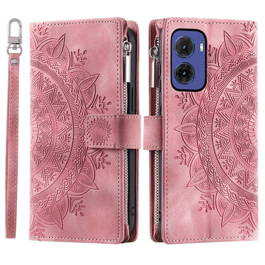 Style 006 For Motorola Moto G05 4G Wallet Case PU Leather Phone Cover Mandala Flower Pattern - Rose Gold