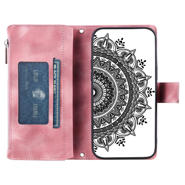 Style 006 For Motorola Moto G05 4G Wallet Case PU Leather Phone Cover Mandala Flower Pattern - Rose Gold