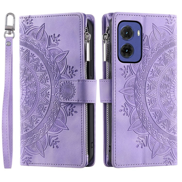 Style 006 For Motorola Moto G05 4G Wallet Case PU Leather Phone Cover Mandala Flower Pattern - Purple