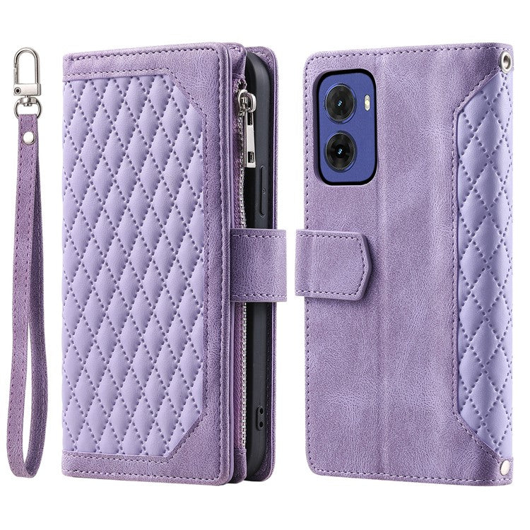 Style 005 For Motorola Moto G05 4G Wallet Case Rhombus Stitching Line PU Leather Phone Cover - Purple