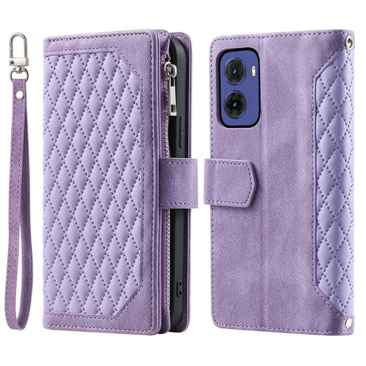 Style 005 For Motorola Moto G05 4G Wallet Case Rhombus Stitching Line PU Leather Phone Cover - Purple