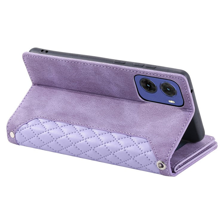 Style 005 For Motorola Moto G05 4G Wallet Case Rhombus Stitching Line PU Leather Phone Cover - Purple