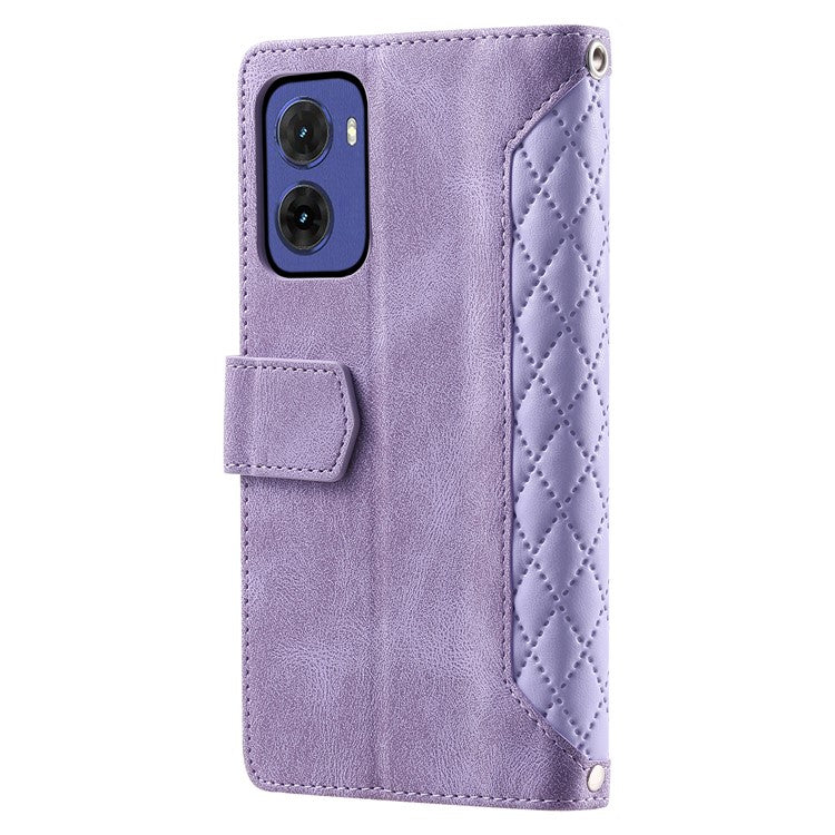 Style 005 For Motorola Moto G05 4G Wallet Case Rhombus Stitching Line PU Leather Phone Cover - Purple