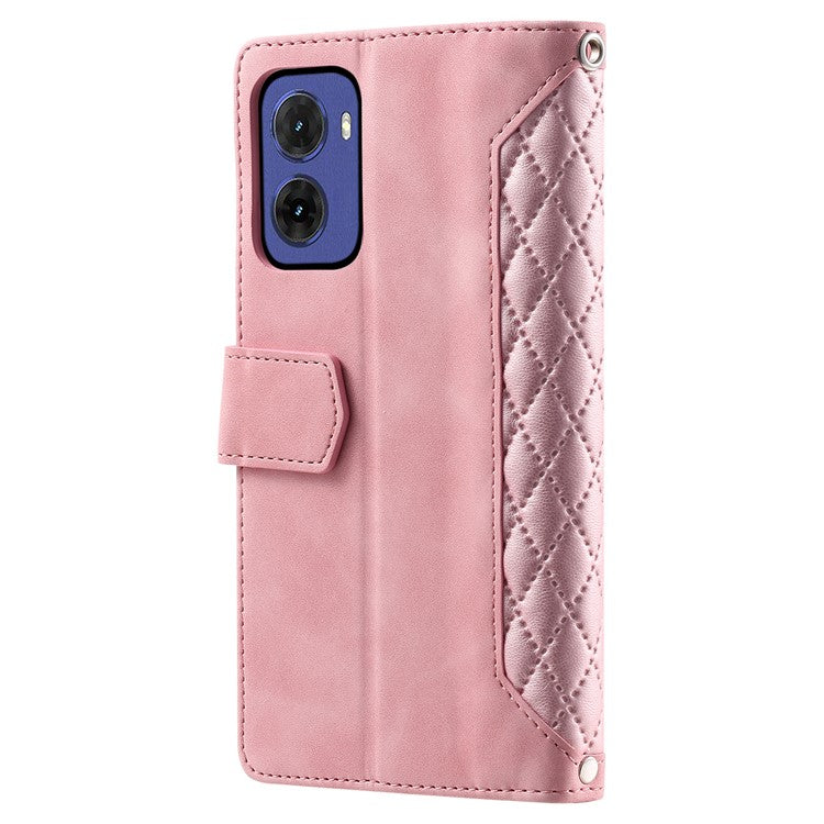Style 005 For Motorola Moto G05 4G Wallet Case Rhombus Stitching Line PU Leather Phone Cover - Rose Gold