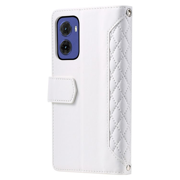 Style 005 For Motorola Moto G05 4G Wallet Case Rhombus Stitching Line PU Leather Phone Cover - White