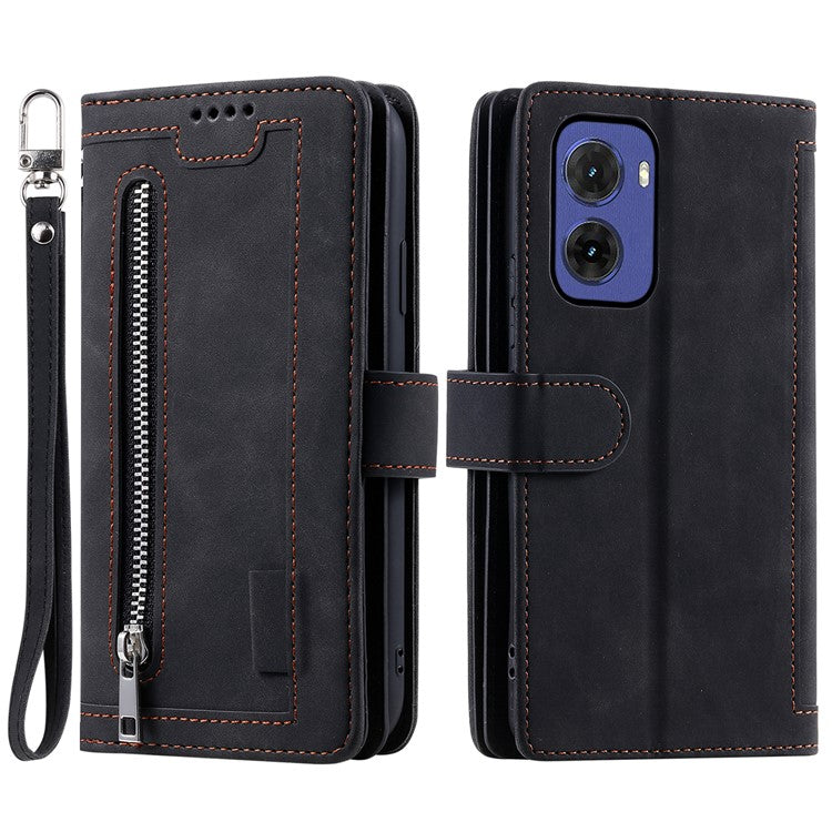 For Motorola Moto G05 4G Case PU Leather Phone Cover with Zipper Wallet 9 Card Slots - Black