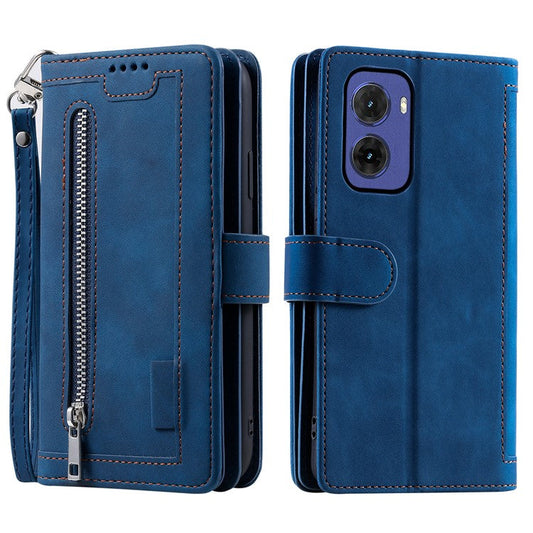 For Motorola Moto G05 4G Case PU Leather Phone Cover with Zipper Wallet 9 Card Slots - Blue