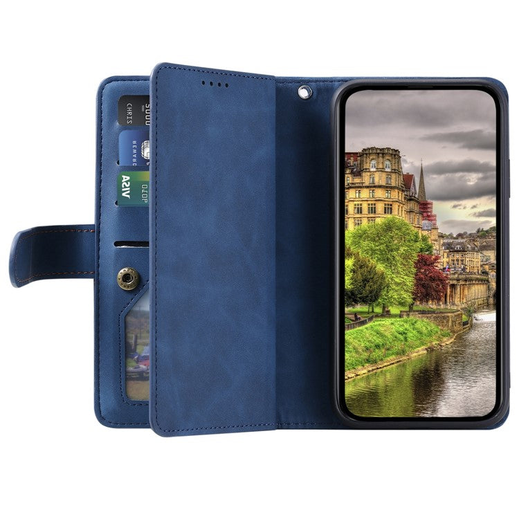 For Motorola Moto G05 4G Case PU Leather Phone Cover with Zipper Wallet 9 Card Slots - Blue