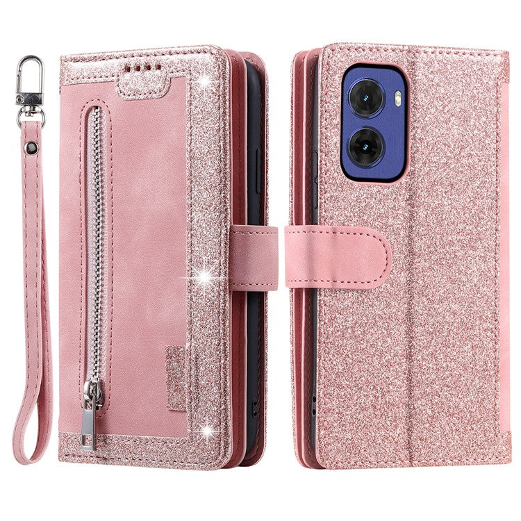 For Motorola Moto G05 4G Case PU Leather Phone Cover with Zipper Wallet 9 Card Slots - Rose Gold