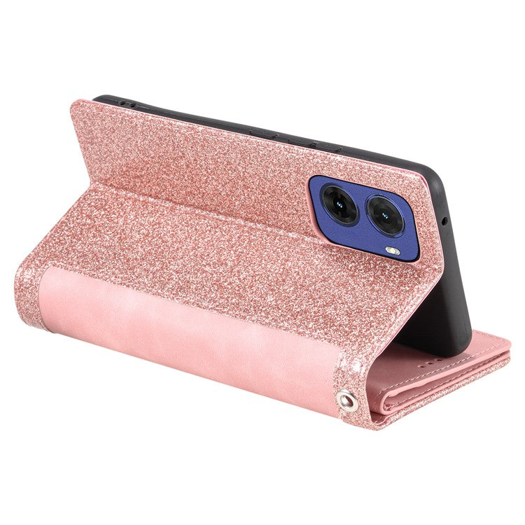 For Motorola Moto G05 4G Case PU Leather Phone Cover with Zipper Wallet 9 Card Slots - Rose Gold