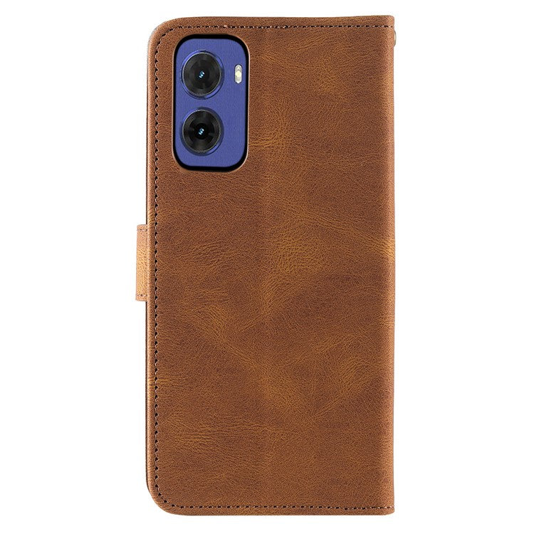 For Motorola Moto G05 4G Leather Case Splicing Stitching Wallet Stand Phone Cover with Strap - Brown