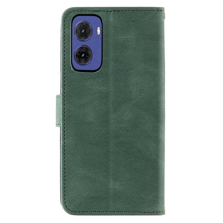 For Motorola Moto G05 4G Leather Case Splicing Stitching Wallet Stand Phone Cover with Strap - Green