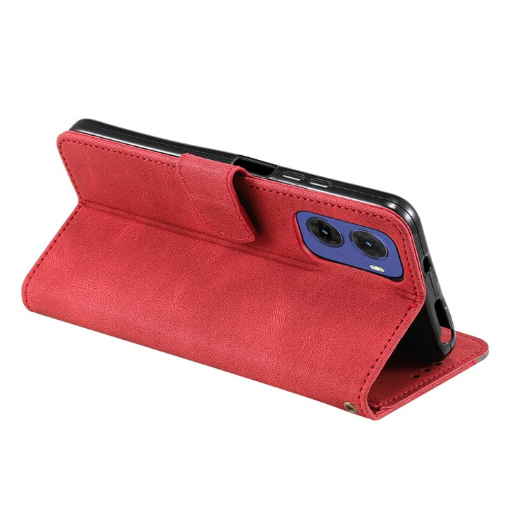 For Motorola Moto G05 4G Leather Case Splicing Stitching Wallet Stand Phone Cover with Strap - Red