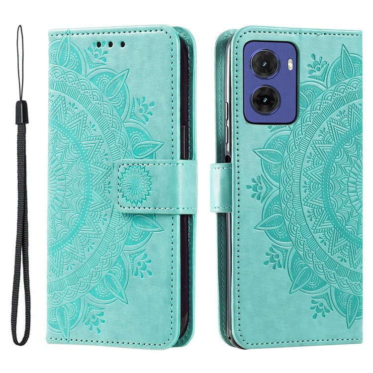 For Motorola Moto G05 4G Case Imprinted Totem PU Leather Wallet Stand Phone Cover - Mint Green
