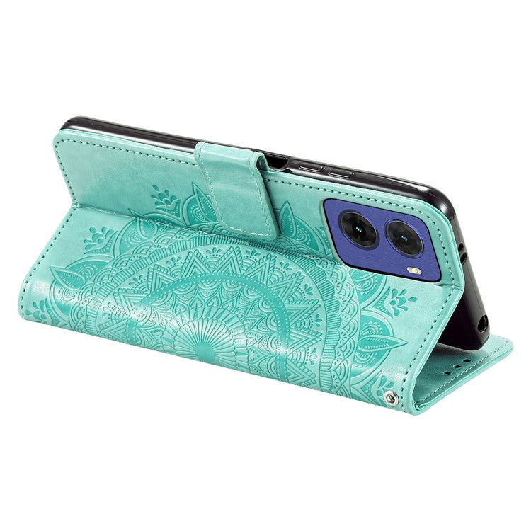 For Motorola Moto G05 4G Case Imprinted Totem PU Leather Wallet Stand Phone Cover - Mint Green