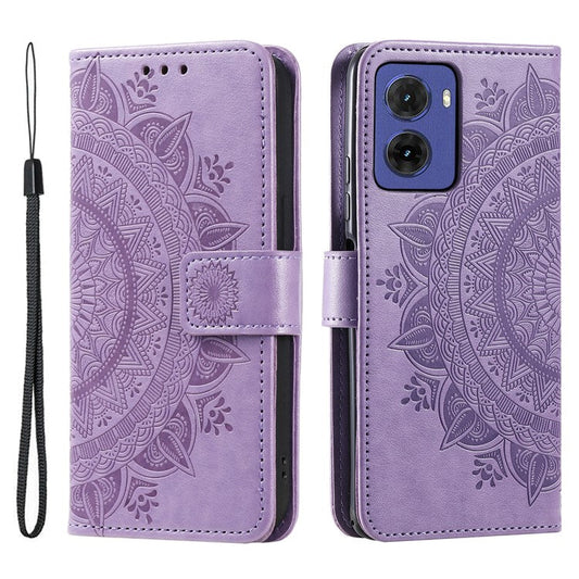 For Motorola Moto G05 4G Case Imprinted Totem PU Leather Wallet Stand Phone Cover - Purple