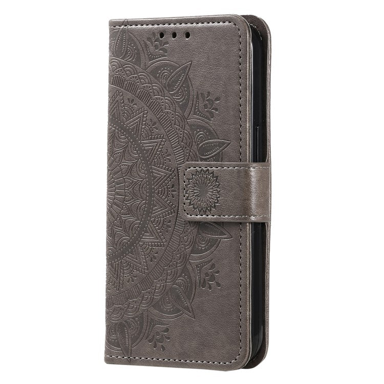 For Motorola Moto G05 4G Case Imprinted Totem PU Leather Wallet Stand Phone Cover - Grey