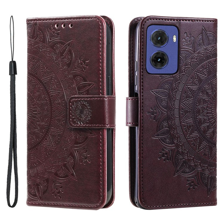 For Motorola Moto G05 4G Case Imprinted Totem PU Leather Wallet Stand Phone Cover - Brown