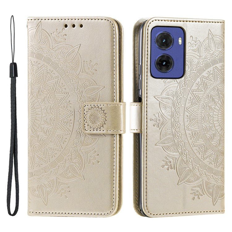 For Motorola Moto G05 4G Case Imprinted Totem PU Leather Wallet Stand Phone Cover - Gold