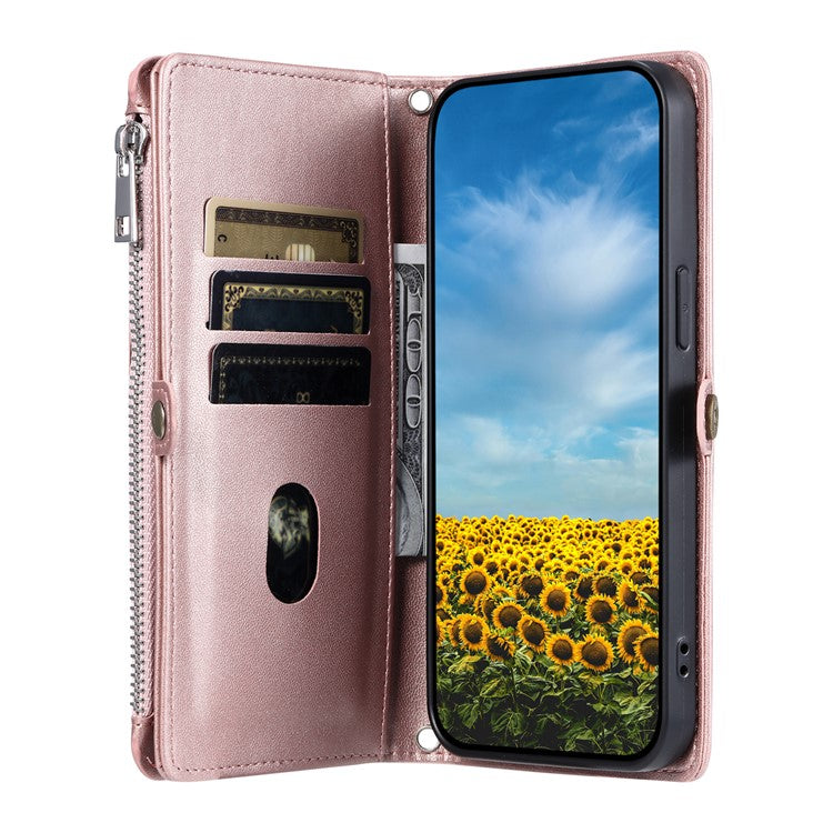 015 Style For Motorola Moto G15 4G Case TPU+PU Leather Wallet Phone Cover with Straps - Rose Gold