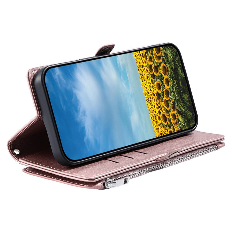 015 Style For Motorola Moto G15 4G Case TPU+PU Leather Wallet Phone Cover with Straps - Rose Gold