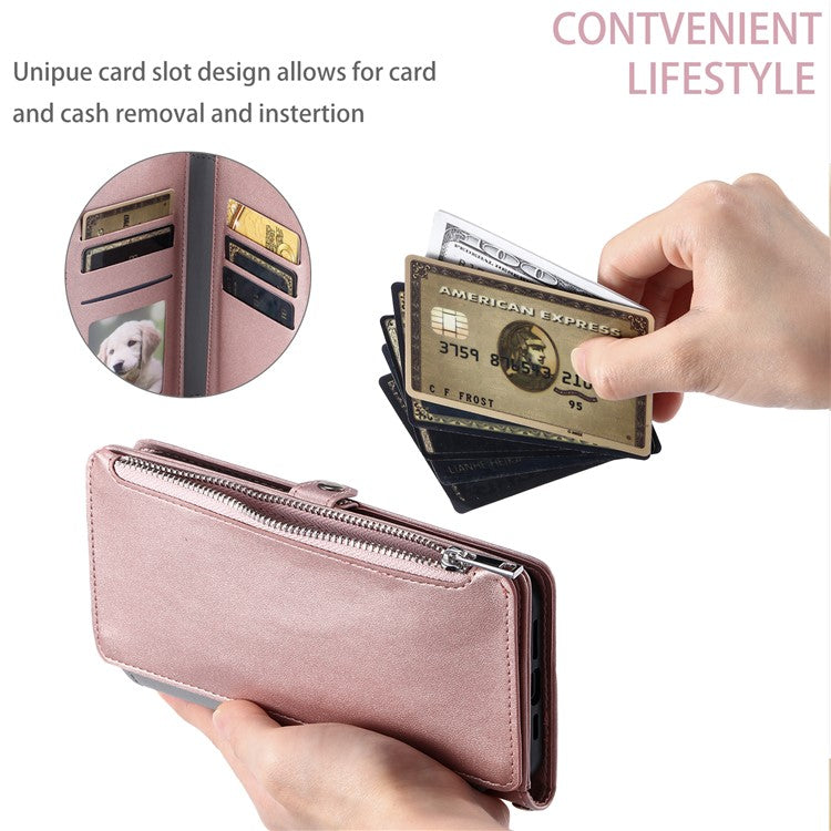 015 Style For Motorola Moto G15 4G Case TPU+PU Leather Wallet Phone Cover with Straps - Rose Gold