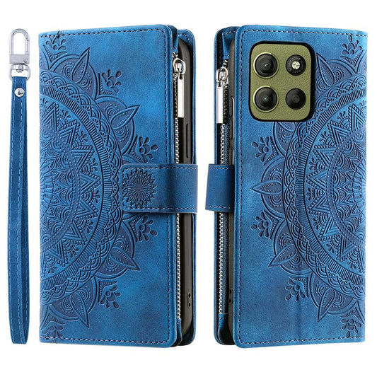 Style 006 For Motorola Moto G15 4G Wallet Case PU Leather Phone Cover Mandala Flower Pattern - Blue