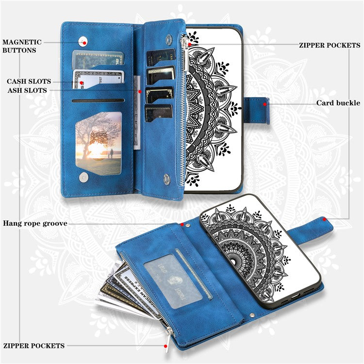 Style 006 For Motorola Moto G15 4G Wallet Case PU Leather Phone Cover Mandala Flower Pattern - Blue