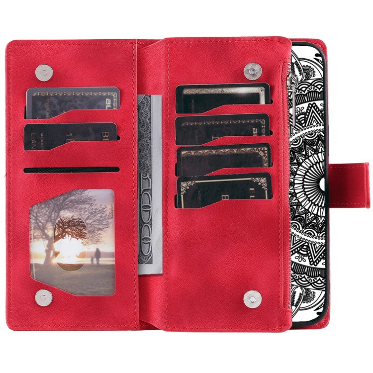 Style 006 For Motorola Moto G15 4G Wallet Case PU Leather Phone Cover Mandala Flower Pattern - Red