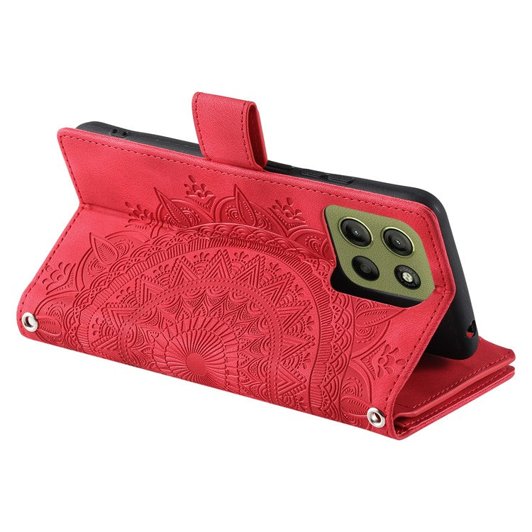 Style 006 For Motorola Moto G15 4G Wallet Case PU Leather Phone Cover Mandala Flower Pattern - Red