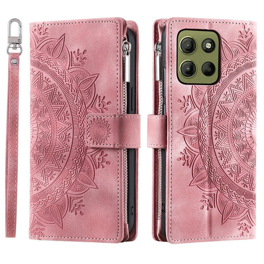 Style 006 For Motorola Moto G15 4G Wallet Case PU Leather Phone Cover Mandala Flower Pattern - Rose Gold