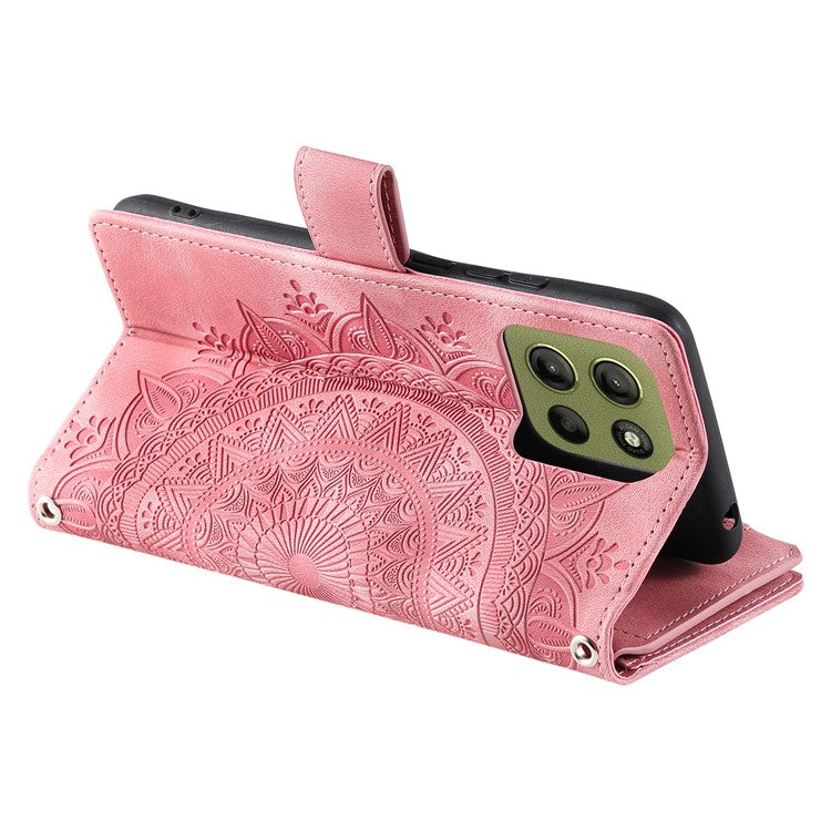 Style 006 For Motorola Moto G15 4G Wallet Case PU Leather Phone Cover Mandala Flower Pattern - Rose Gold