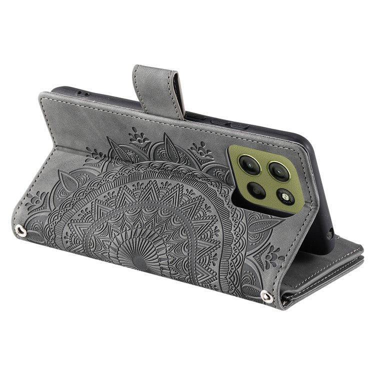 Style 006 For Motorola Moto G15 4G Wallet Case PU Leather Phone Cover Mandala Flower Pattern - Grey