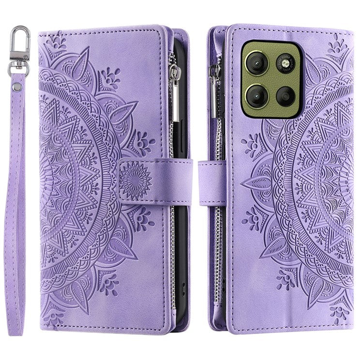 Style 006 For Motorola Moto G15 4G Wallet Case PU Leather Phone Cover Mandala Flower Pattern - Purple